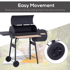 Outsunny Portable Charcoal BBQ Grill And Offset Smoker Combo, 48.75in x 20.75in x 41in - Black
