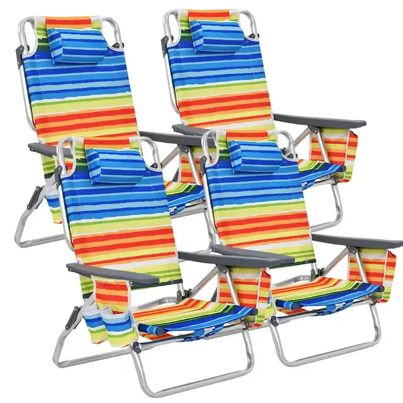 Costway Folding Backpack Beach Chairs, Set Of 4, 5 Recline Positions, Aluminum