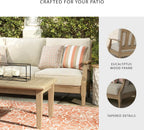 Signature Design by Ashley Clare View Outdoor Patio Eucalyptus Sofa With Cushions, Beige
