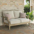 Signature Design by Ashley Clare View Outdoor Patio Eucalyptus Sofa With Cushions, Beige