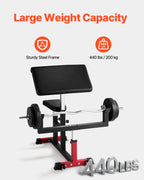 VEVOR Adjustable Preacher Curl Bench, 440 Lbs, Black+Red - AX1010