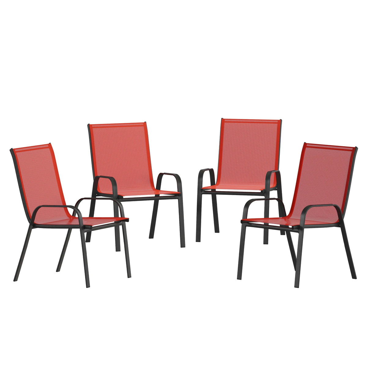 Emma + Oliver Outdoor Stack Chairs, Gray, 4 Pack, 21.25in W x 29in D x 36in H
