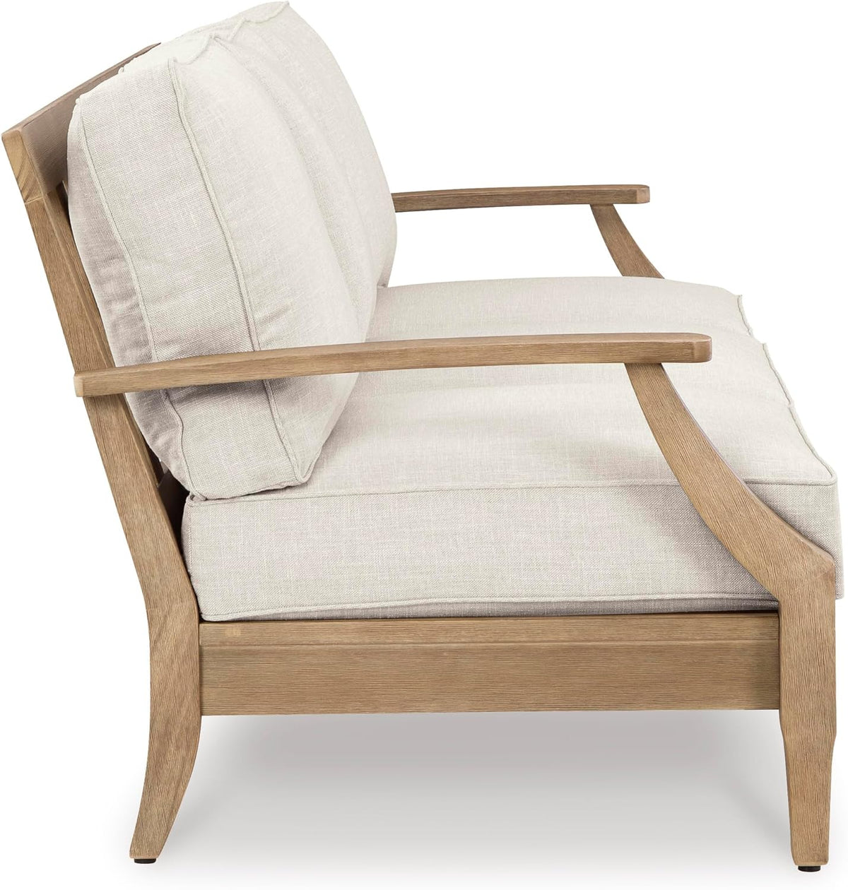 Signature Design by Ashley Clare View Outdoor Patio Eucalyptus Sofa With Cushions, Beige