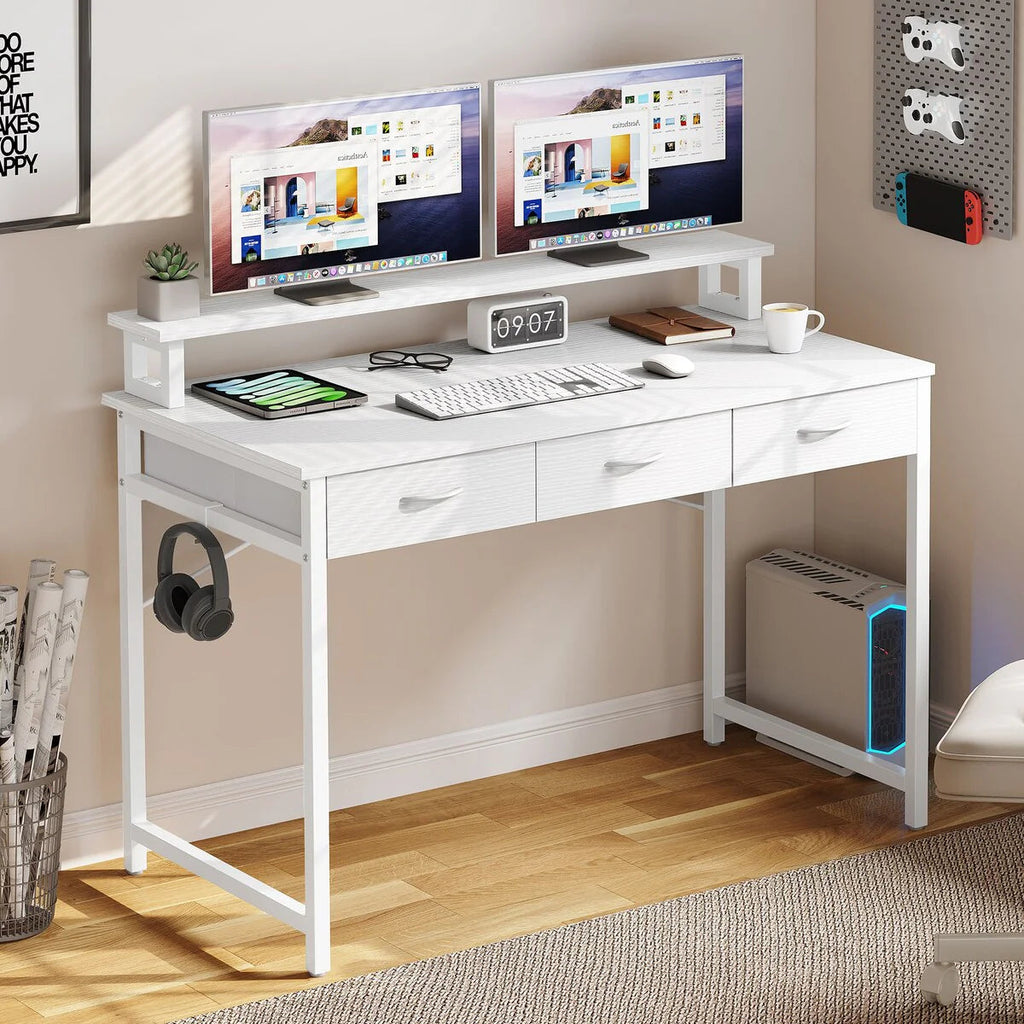 Computer Desk With 3 Fabric Drawers And Monitor Stand