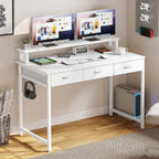 Computer Desk With 3 Fabric Drawers And Monitor Stand