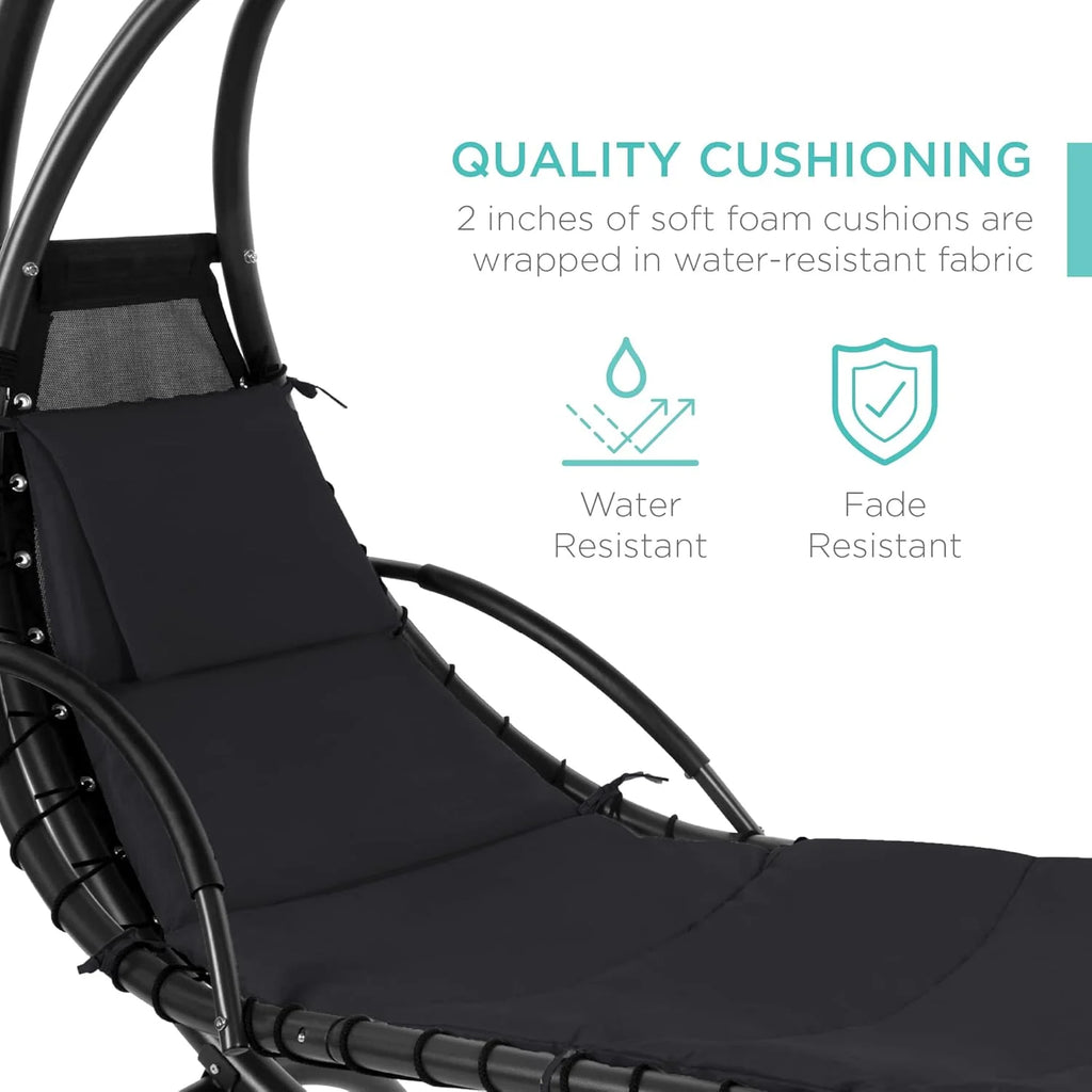 Best Choice Products Outdoor Hanging Steel Chaise Lounge Chair With Canopy, Charcoal Gray - SKY5871