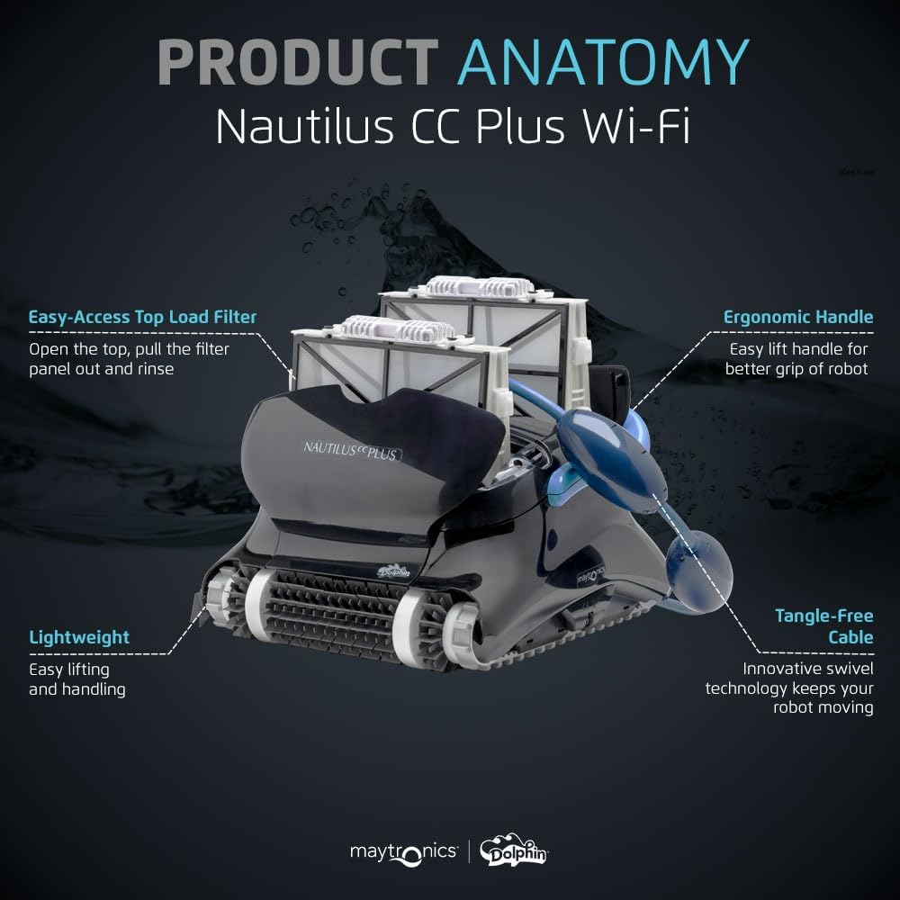 Dolphin Robotic Pool Vacuum Cleaner With Wi-Fi Control And Universal Caddy For Pools Up To 50 FT - Nautilus CC Plus