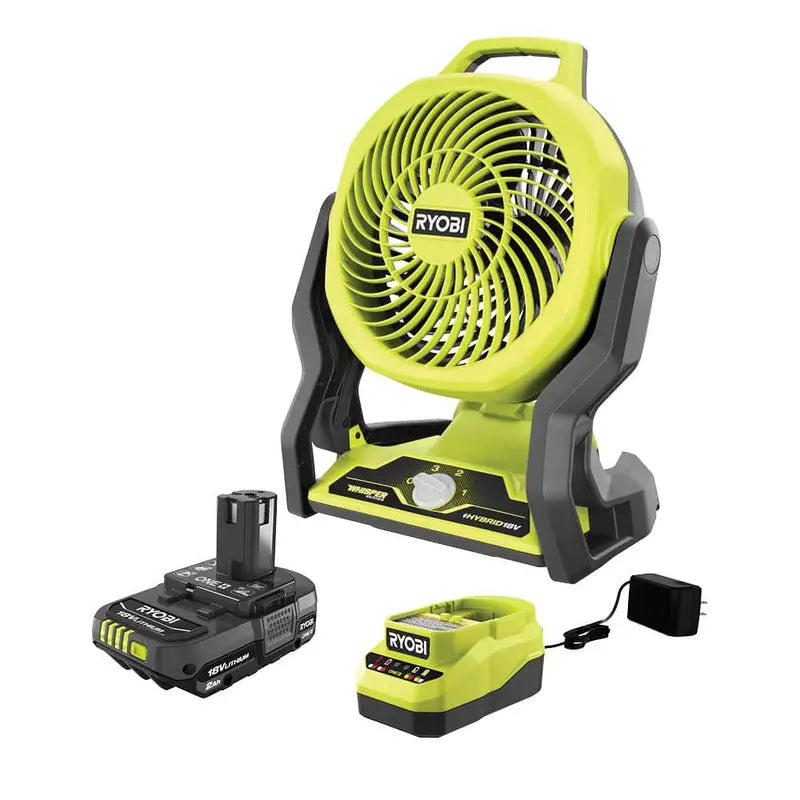RYOBI ONE+ 18V Cordless Hybrid Whisper Series 7-1/2 in Fan Kit With 2.0 Ah Battery And Charger - PCL811KN