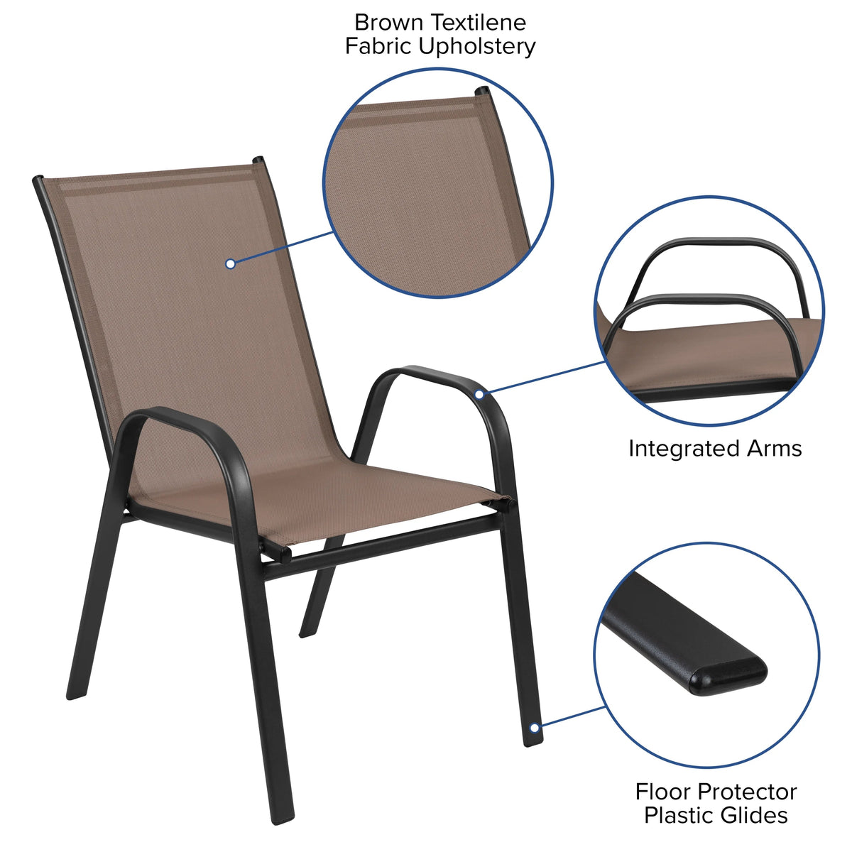 Emma + Oliver Outdoor Stack Chairs, Gray, 4 Pack, 21.25in W x 29in D x 36in H