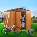 Outdoor Metal Storage Shed 6.36 x 5.7ft With Floor Frame, Sliding Doors, Brown & Wood Grain, No Window
