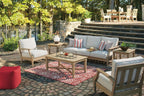 Signature Design by Ashley Clare View Outdoor Patio Eucalyptus Sofa With Cushions, Beige