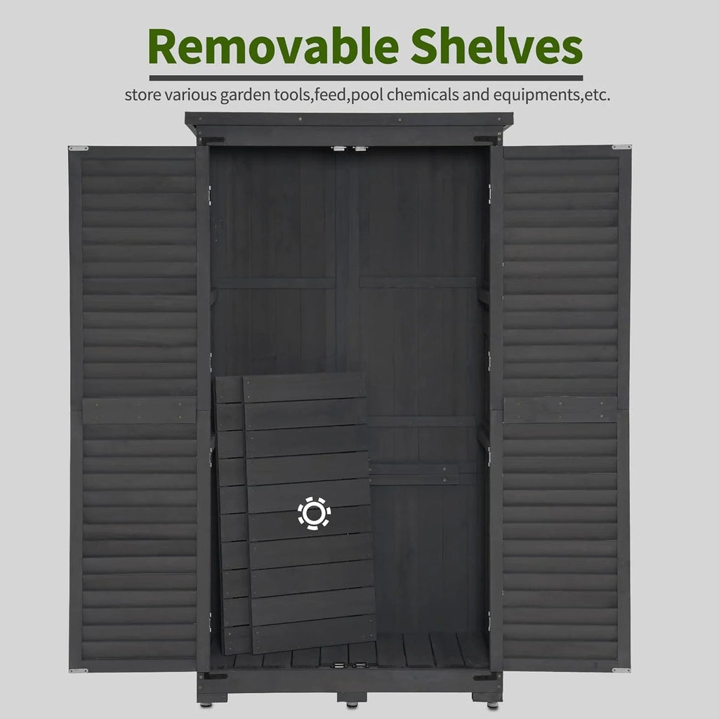 MCombo Tall Garden Wood Storage Shed, Brown - 1.52 x 2.85 ft