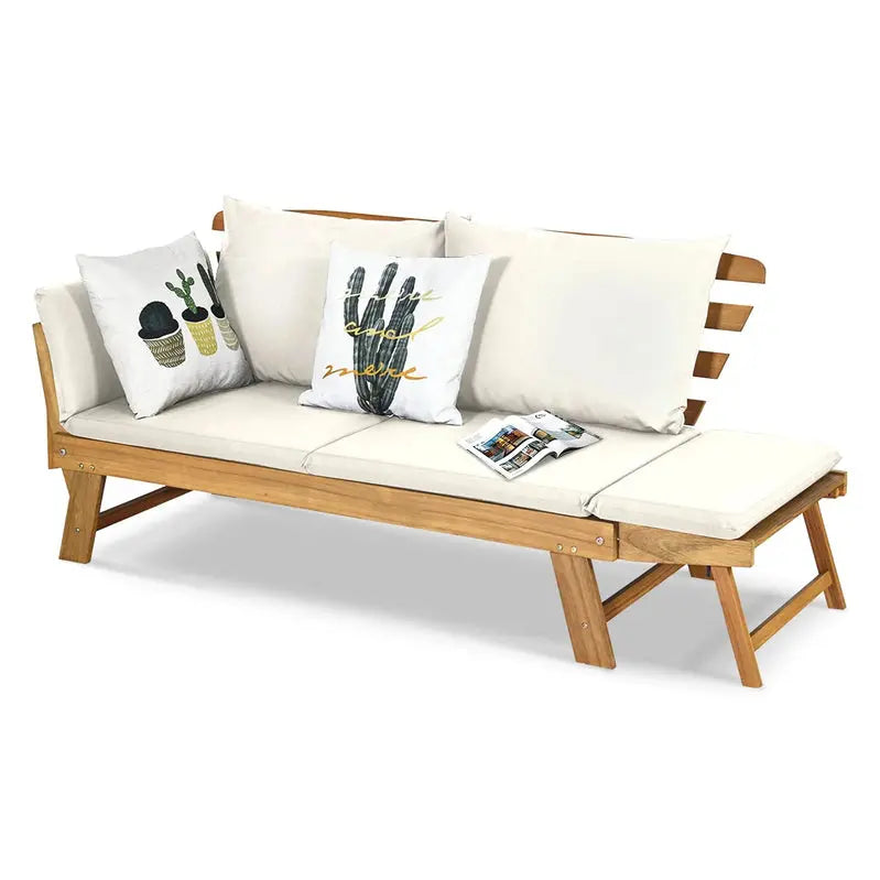 Acacia Wood Outdoor Convertible Daybed With Adjustable Armrests