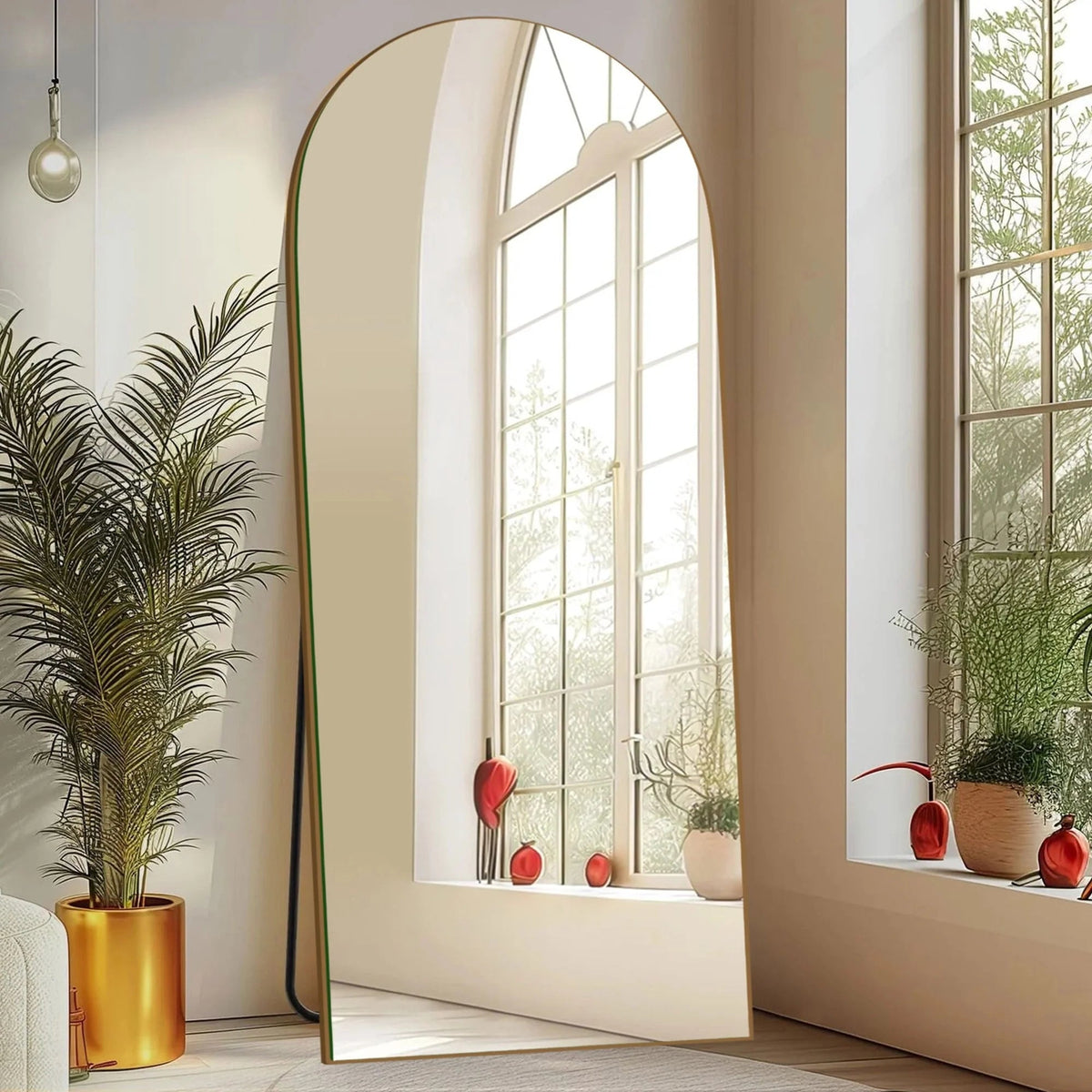 Arched Full-Length Wood Floor Mirror, Black Or Gold, 65x22/71x24/71x28/71x32