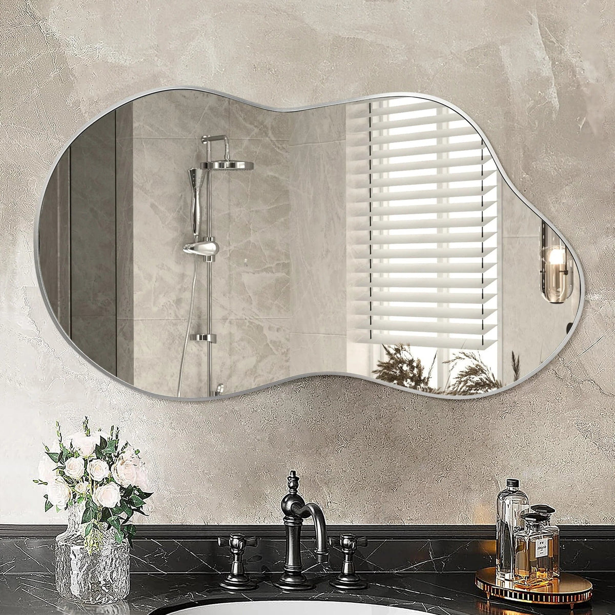 Asymmetrical Irregular Wall Mirror, 20x36, 24x36, Or 26x46, Gold, Black, Or Silver