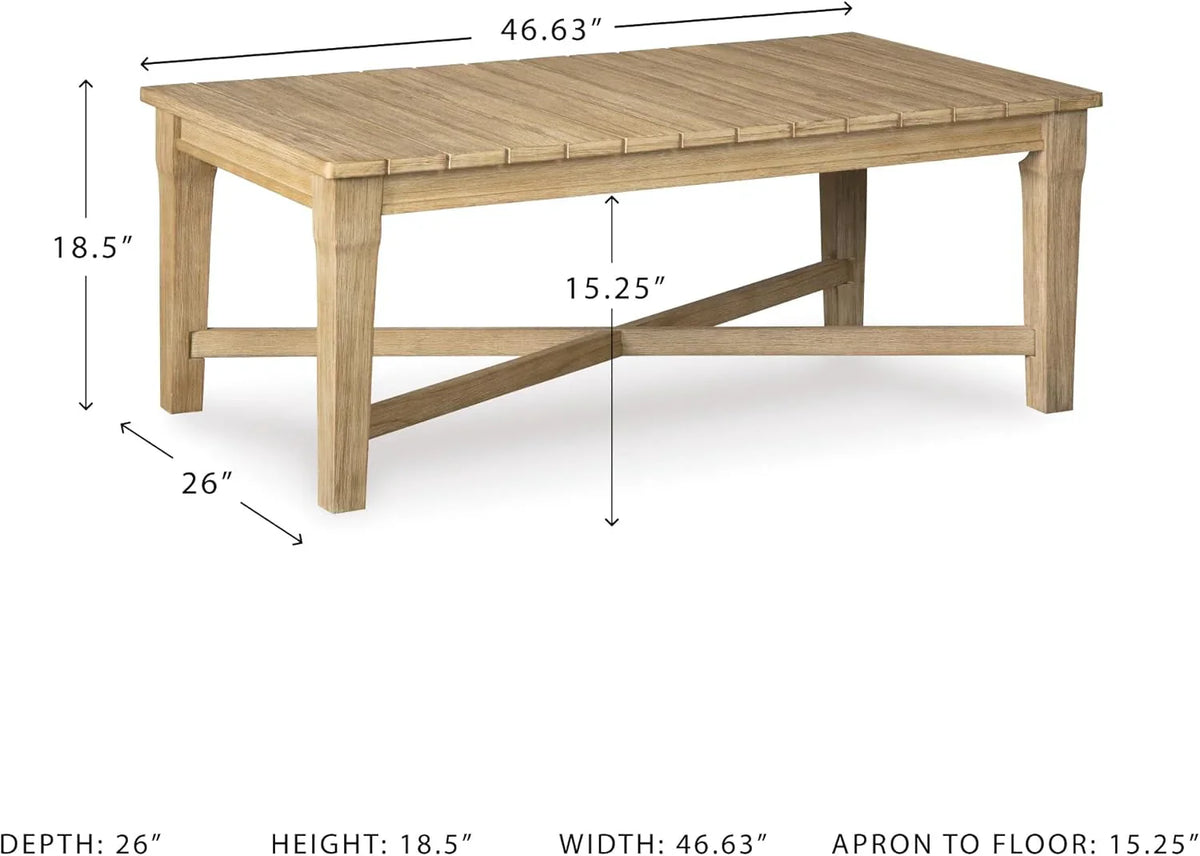 Signature Design by Ashley Clare View Outdoor Patio Eucalyptus Sofa With Cushions, Beige