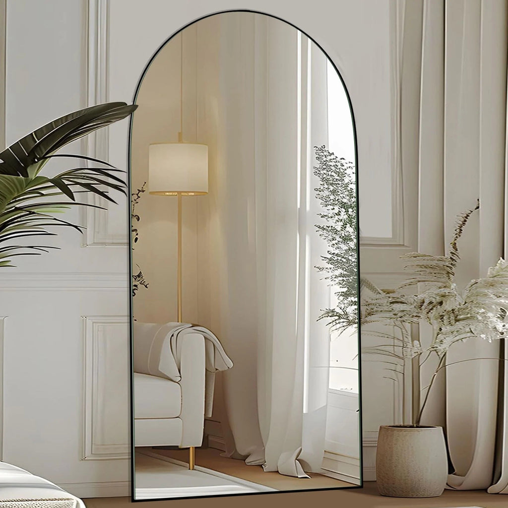 Arched Full-Length Wood Floor Mirror, Black Or Gold, 65x22/71x24/71x28/71x32