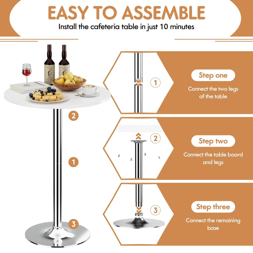 Round Bar-Height Bistro Pub Table With Metal Base And MDF Top, 23.8 x 23.8 x 39.5 Inch