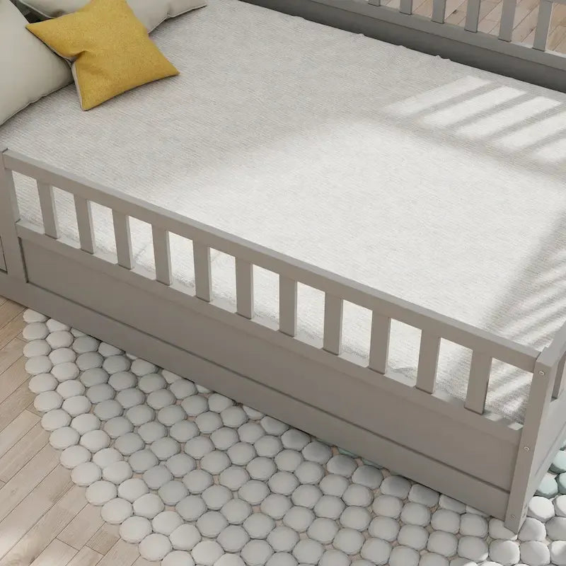 Montessori Children's Floor Bed With Support Slat, Twin / Full, Pine And Plywood