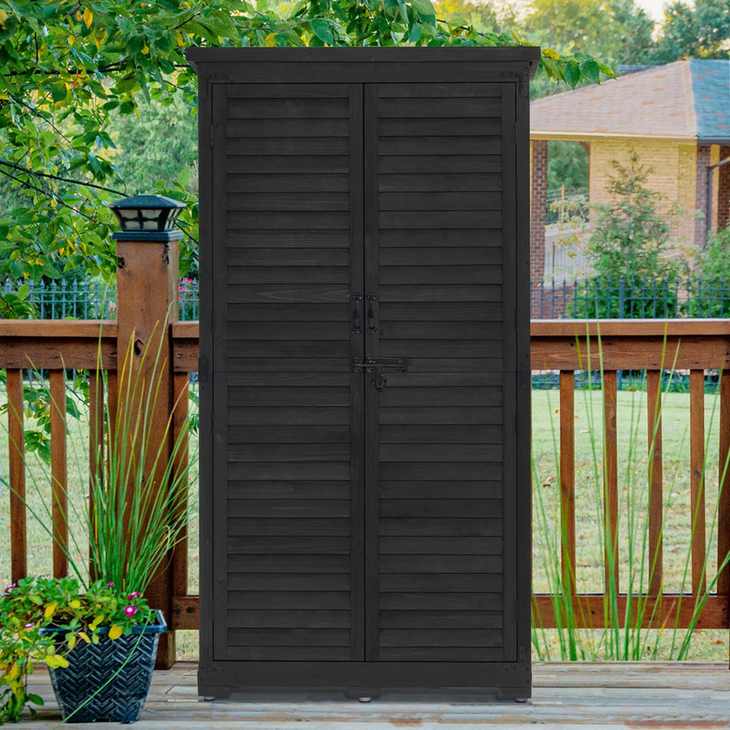 MCombo Tall Garden Wood Storage Shed, Brown - 1.52 x 2.85 ft