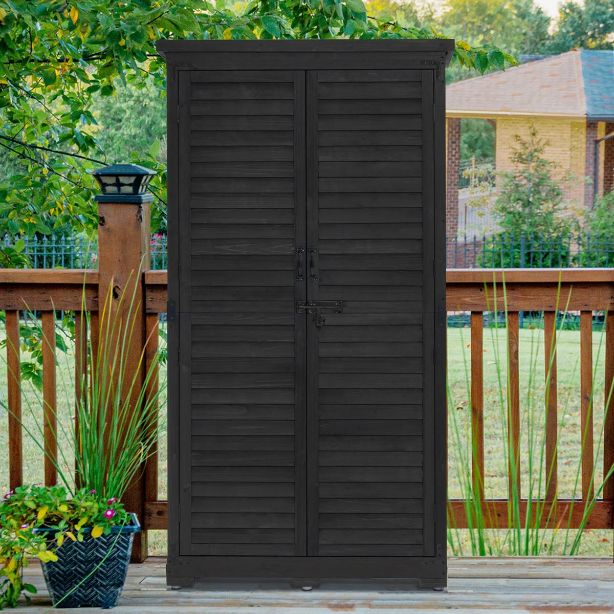 MCombo Tall Garden Wood Storage Shed, Brown - 1.52 x 2.85 ft