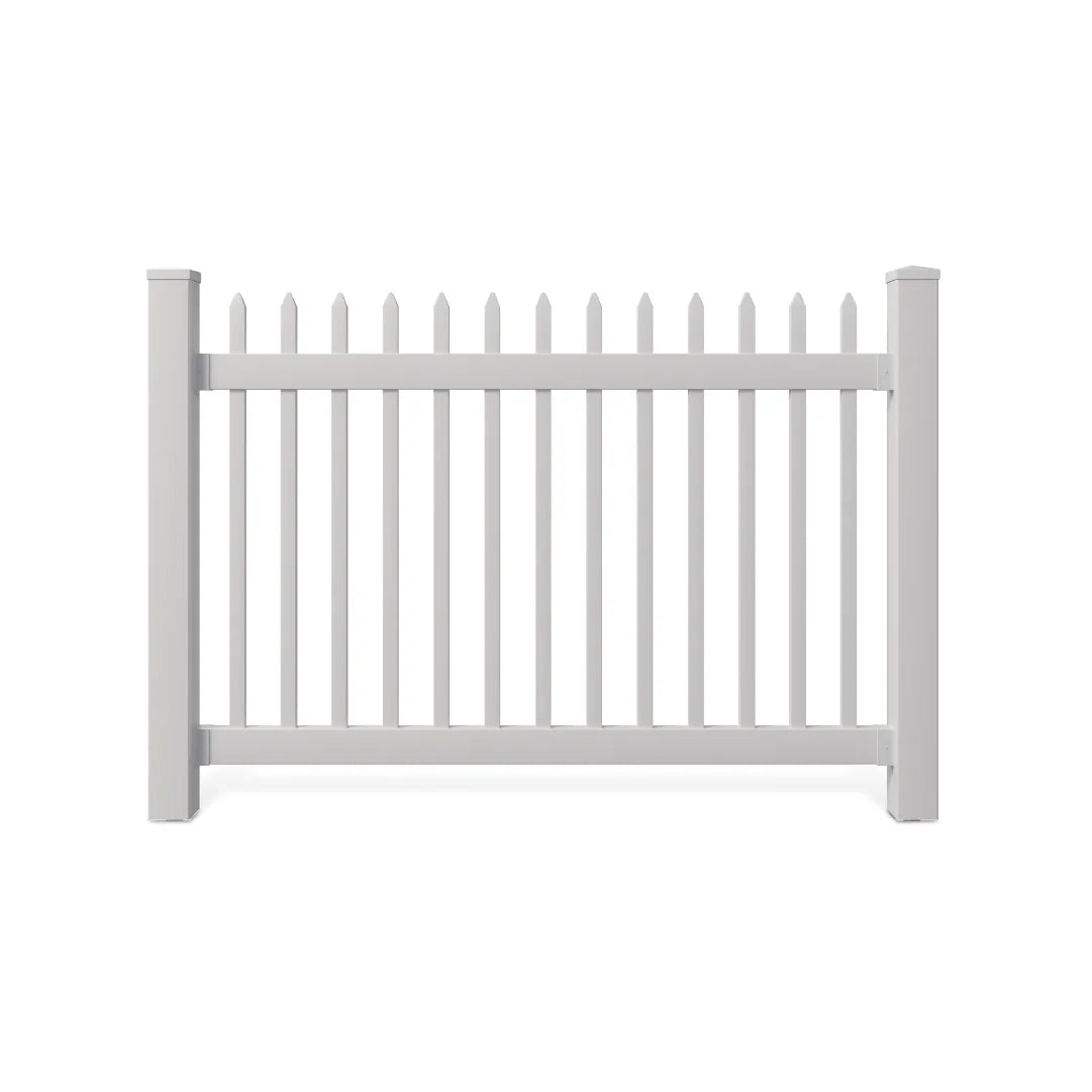 WamBam White Vinyl Picket Fence Panel Kit, 4ft H x 6ft W, 1 Panel + 1 Post - BL19101