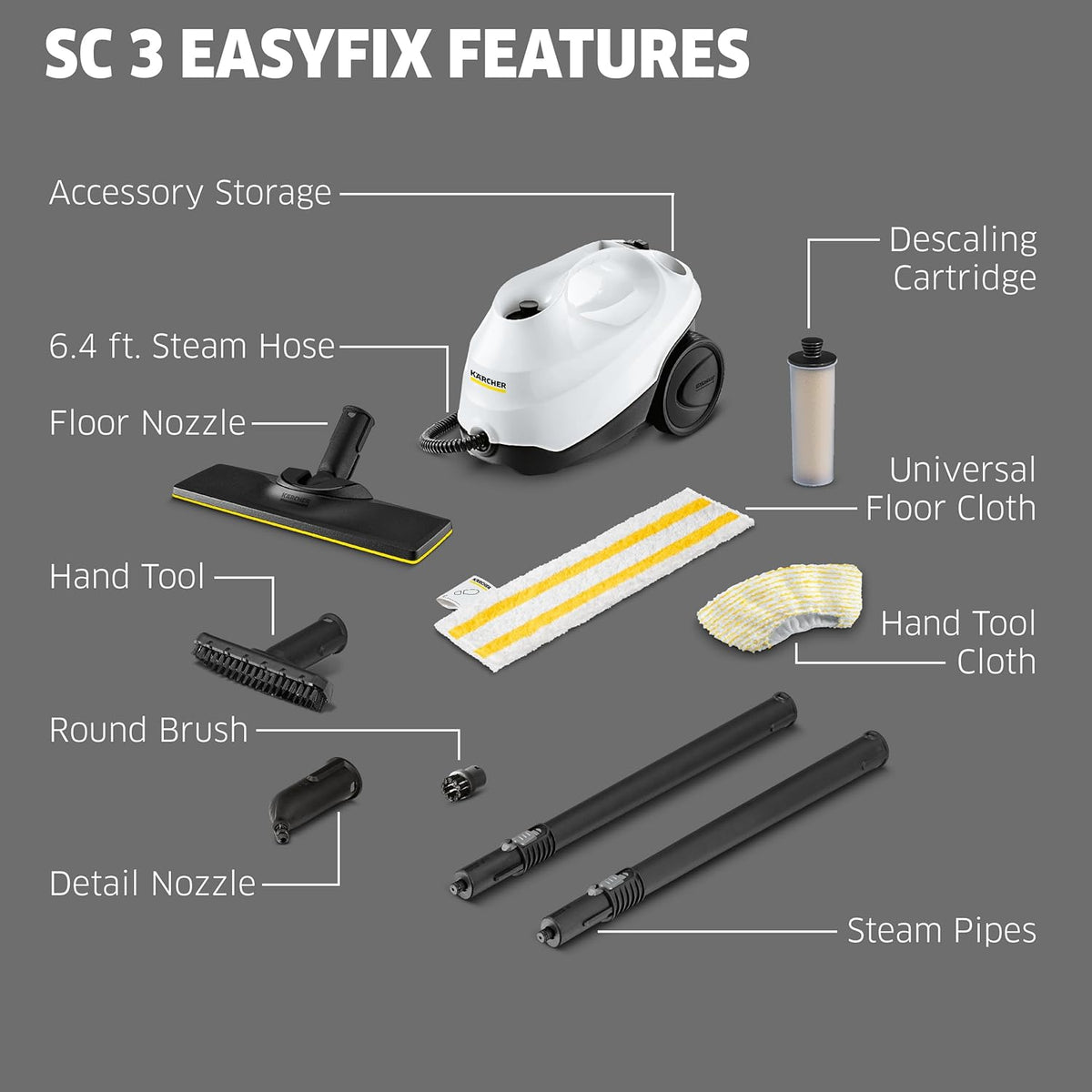 Karcher Multi-Purpose Steam Cleaner, 40 Sec Heat-Up - SC 3 Easy Fix
