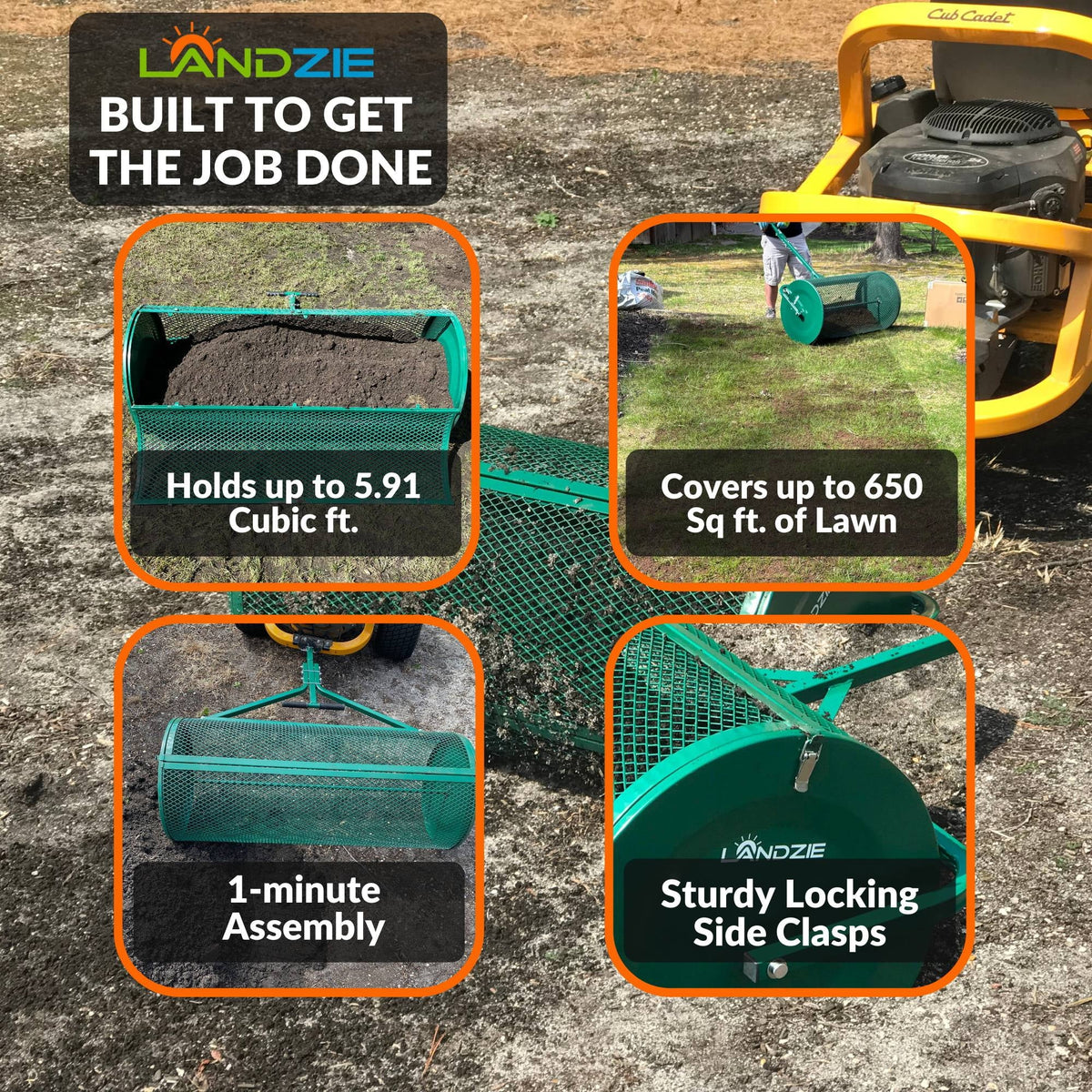 Landzie 24-Inch Walk-Behind Compost Spreader With Metal Mesh Basket