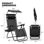 MoNiBloom Zero Gravity Reclining Chairs Set Of 2 With Canopy Shade And Headrest, Black - 330 lbs