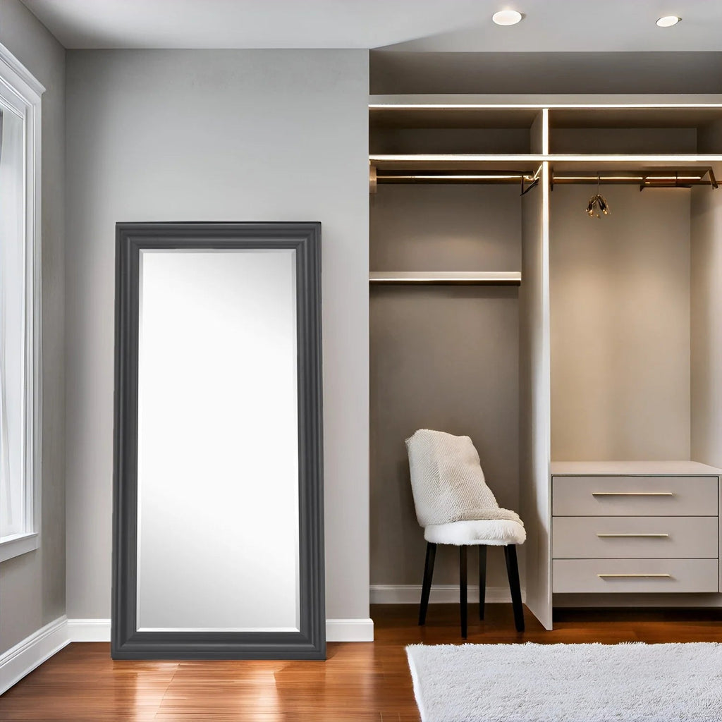 Full Length Oversized Rectangle Wall Mirror With Smooth Faux Wood Frame
