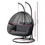 Gardeon Hanging Pod Chair With Stand And Cushion, 2 Seater, Grey