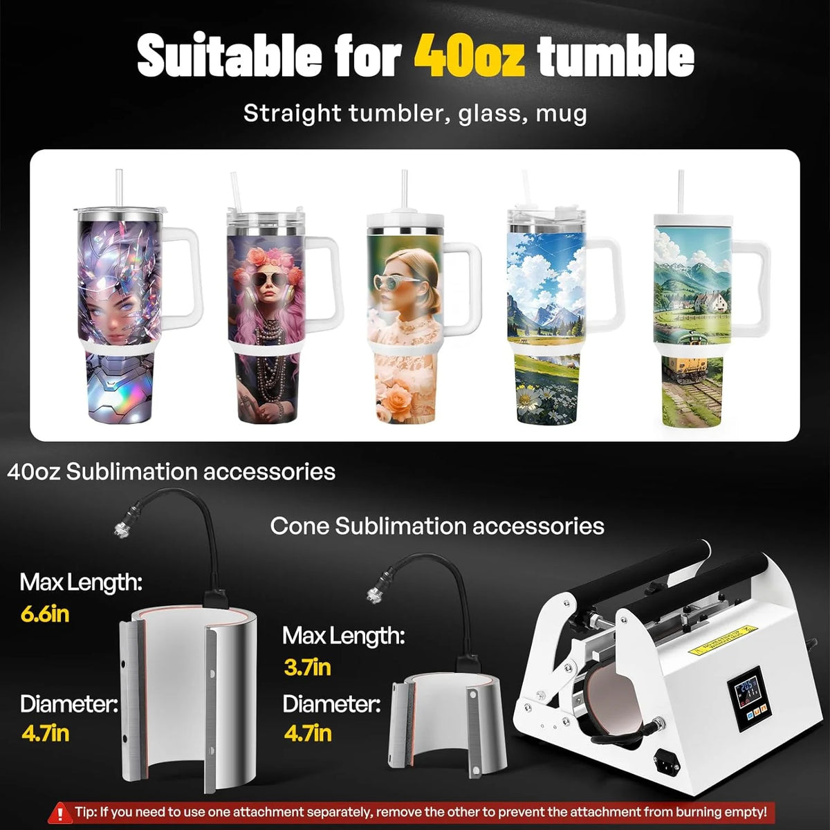 40oz Tumbler Heat Press for Sublimation, White Red - 40oz Tumbler Heat Press
