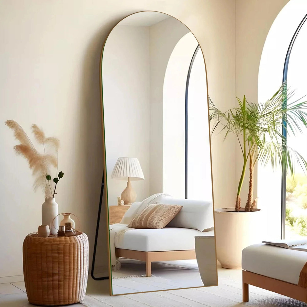 Arched Full-Length Wood Floor Mirror, Black Or Gold, 65x22/71x24/71x28/71x32