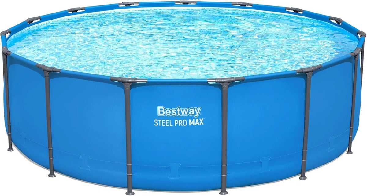 Steel Pro MAX 14 Foot x 48 Inch Round Steel Frame Above Ground Pool Set With 1,000 Filter Pump, Ladder And Cover - Gray