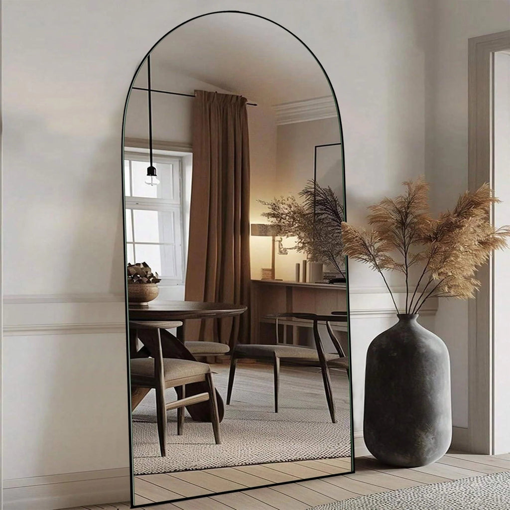Arched Full-Length Wood Floor Mirror, Black Or Gold, 65x22/71x24/71x28/71x32