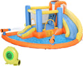 Outsunny 5-in-1 Inflatable Water Slide Bounce House, Orange Blue Yellow, 450W Air Blower