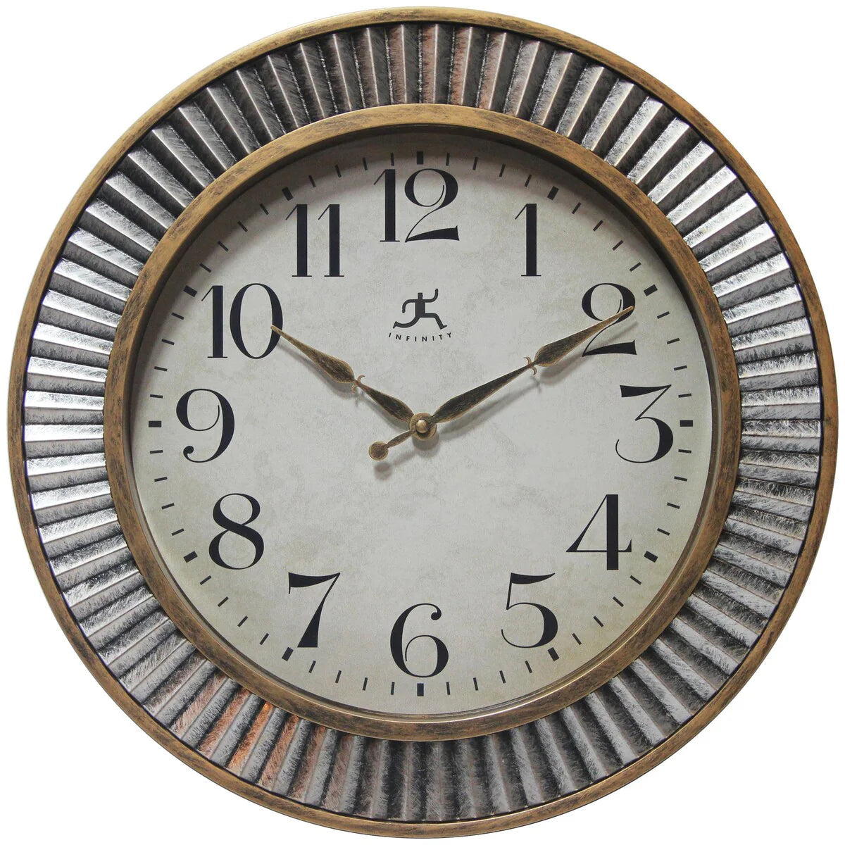 Rustic Industrial Round Wall Clock 16 Inch Brushed Gold And Silver