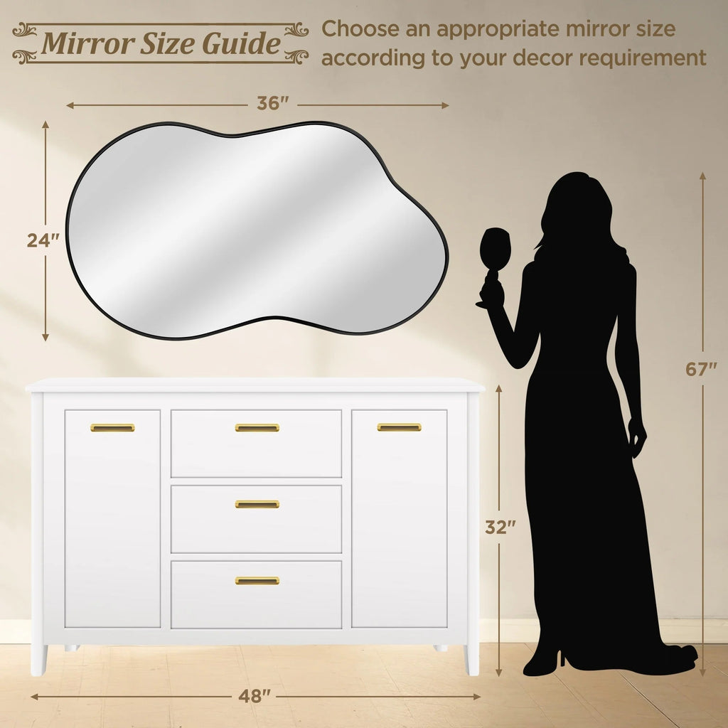 Asymmetrical Irregular Wall Mirror, 20x36, 24x36, Or 26x46, Gold, Black, Or Silver