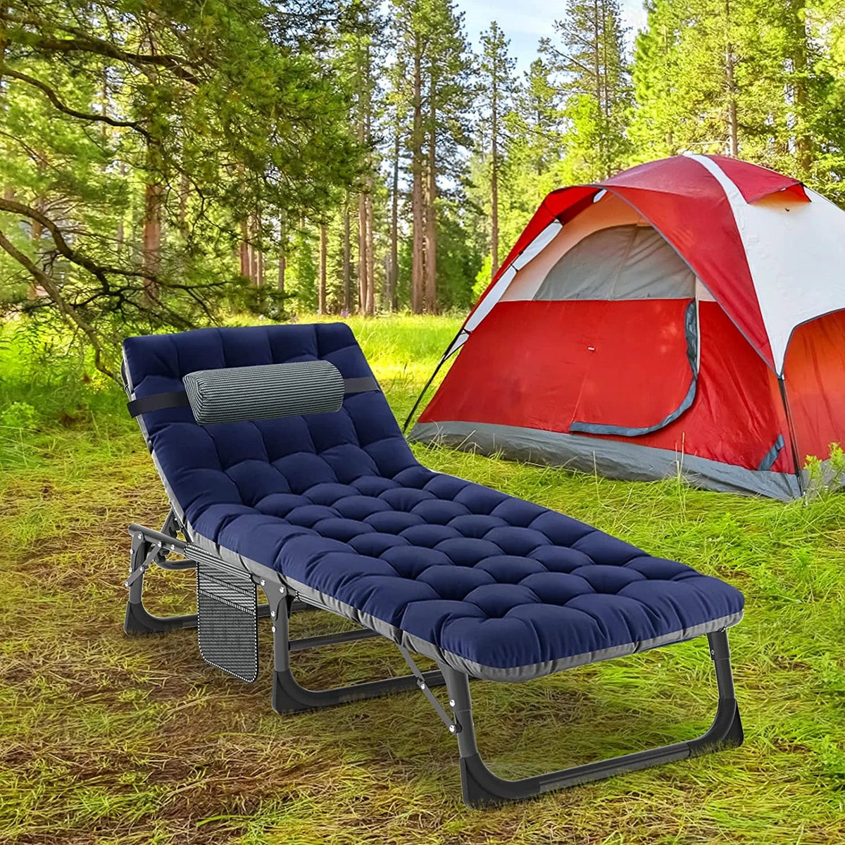 Slsy 5-Position Adjustable Folding Lounge Chair And Cot - 75.2" x 25.6" x 11.8"