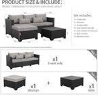 3-Piece Outdoor Sectional Wicker Patio Furniture Set With Ottoman And Storage Table - Light Grey