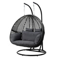 Gardeon Hanging Pod Chair With Stand And Cushion, 2 Seater, Grey