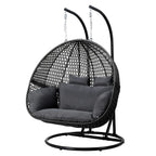 Gardeon Hanging Pod Chair With Stand And Cushion, 2 Seater, Grey
