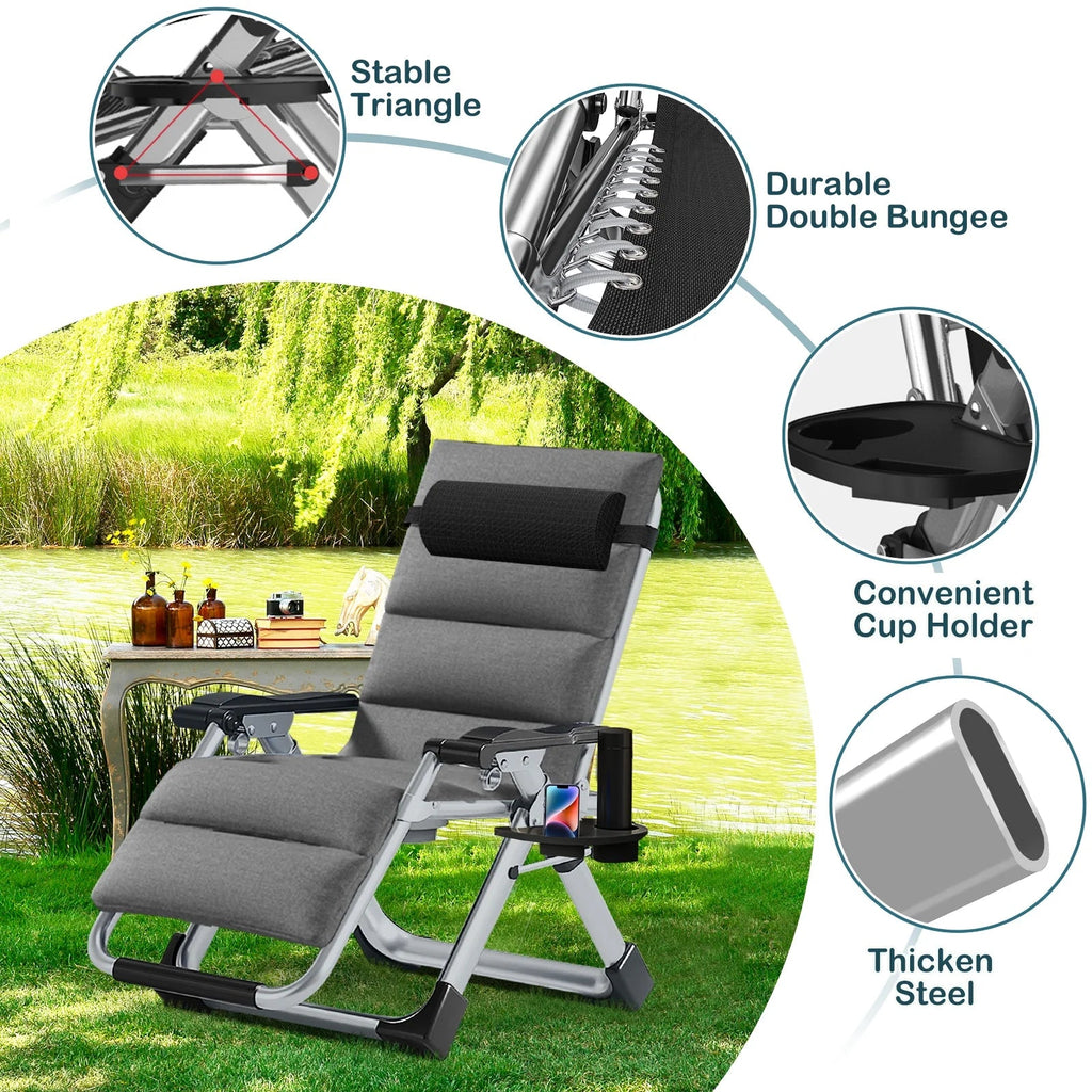 NAIZEA Zero Gravity Chair With Removable Cushion, Cup Holder, and Black Color