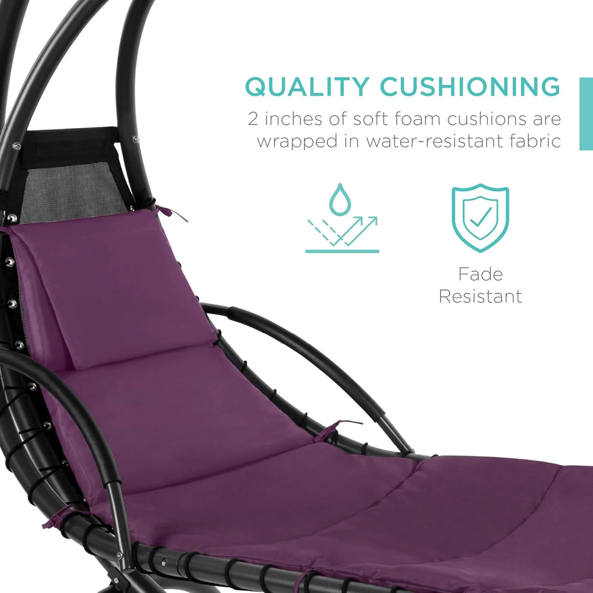 Best Choice Products Outdoor Hanging Steel Chaise Lounge Chair With Canopy, Charcoal Gray - SKY5871