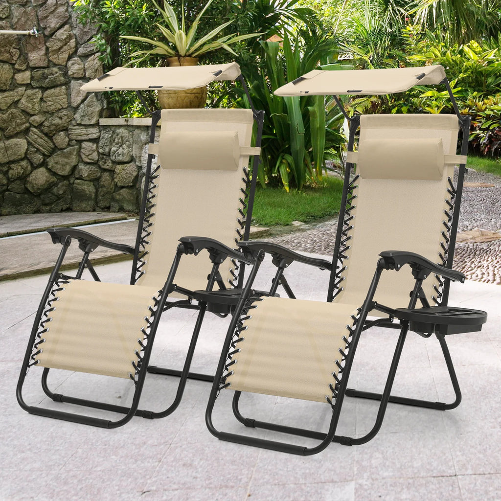 MoNiBloom Zero Gravity Reclining Chairs Set Of 2 With Canopy Shade And Headrest, Black - 330 lbs
