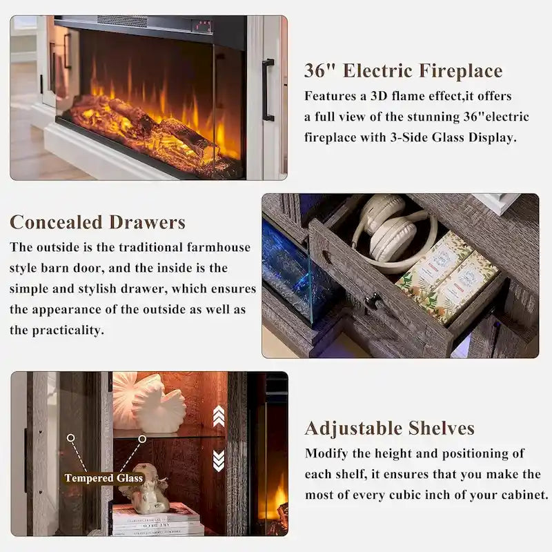 Farmhouse Electric Fireplace TV Stand For TVs Up To 80 Inches - 70W x 16D x 32H