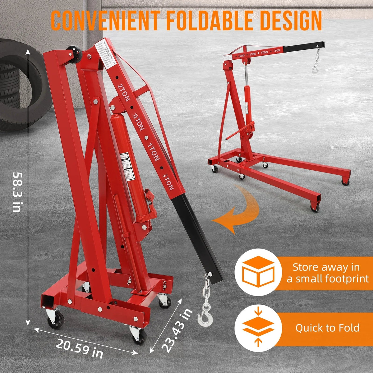 GARVEE 2 Ton Folding Hydraulic Engine Hoist With Lever