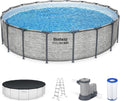 Steel Pro MAX 14 Foot x 48 Inch Round Steel Frame Above Ground Pool Set With 1,000 Filter Pump, Ladder And Cover - Gray