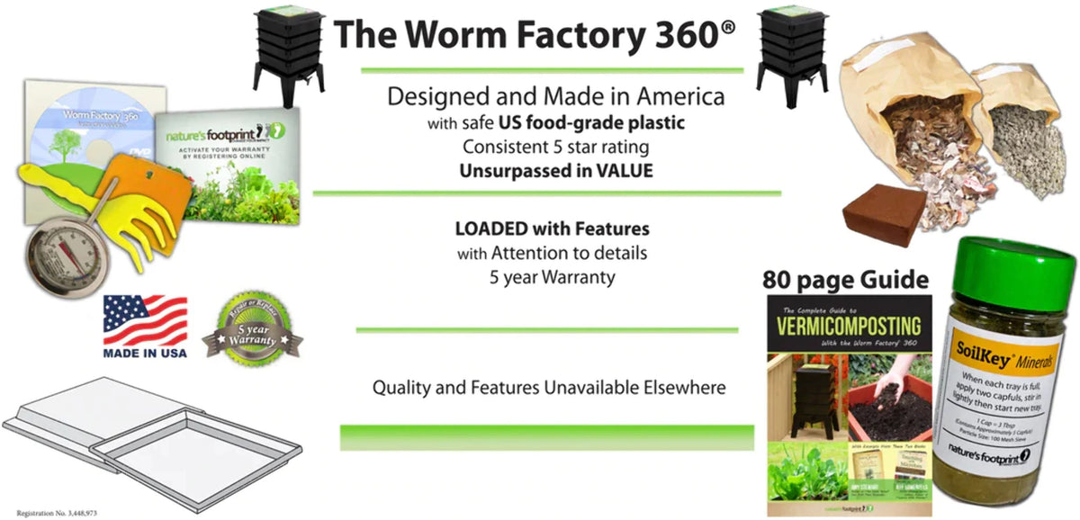 Nature's Footprint Composter Bin, 4 Trays, Black - Worm Factory 360