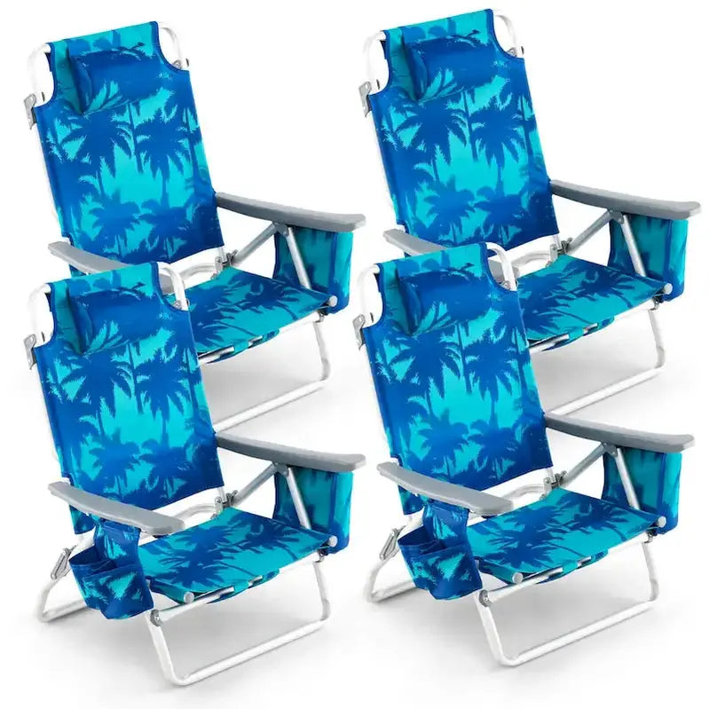Costway Folding Backpack Beach Chairs, Set Of 4, 5 Recline Positions, Aluminum